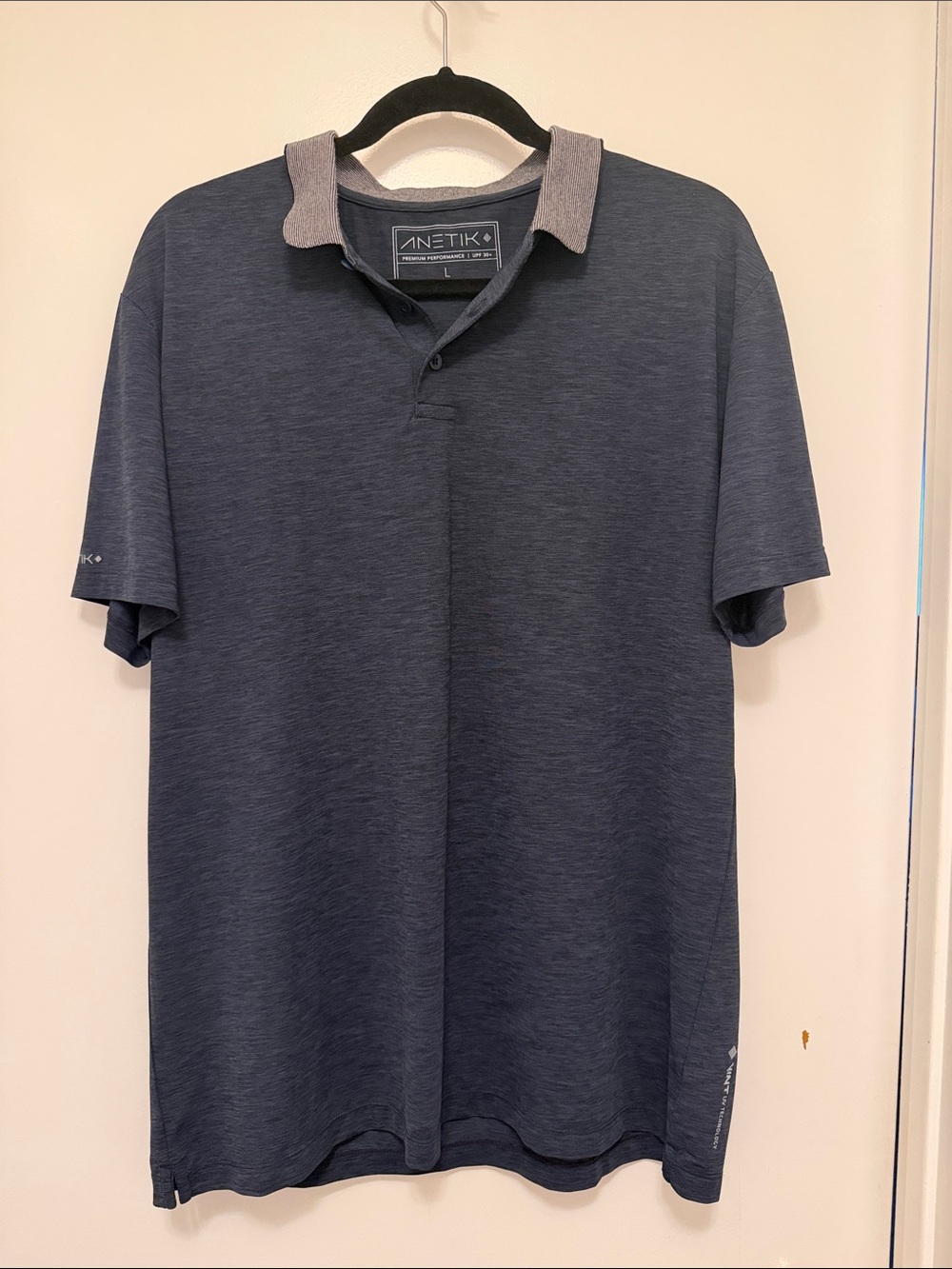 Anetik Short-Sleeve Polo in Heather Navy with Contrast Collar
